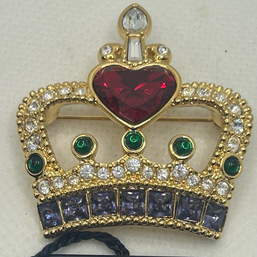 Swarovski Gold Plated Crown Pin Brooch With Bezel Set Crystals. Nwt And Pouch
